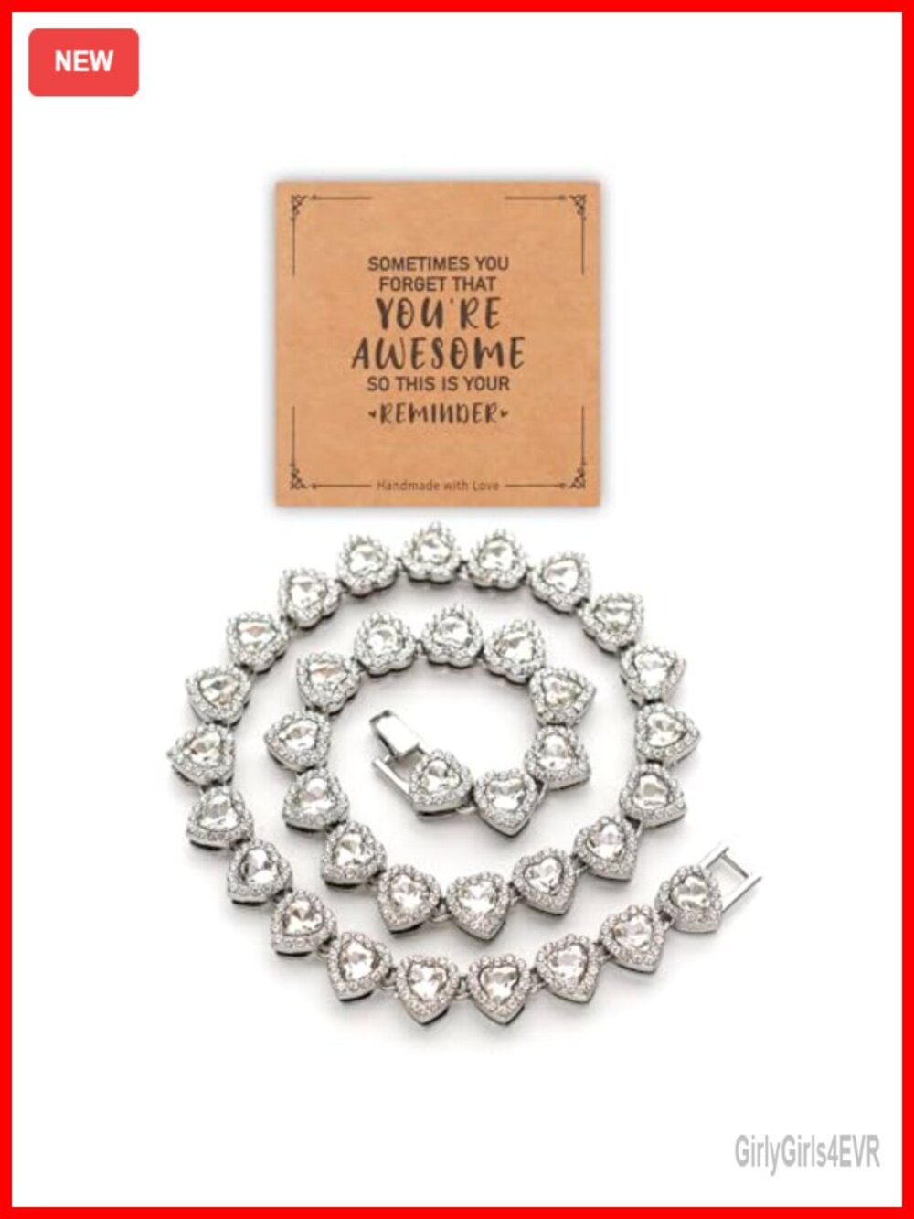 Heart Rhinestone Tennis Necklace, Iced Out Pendant Jewelry for Women